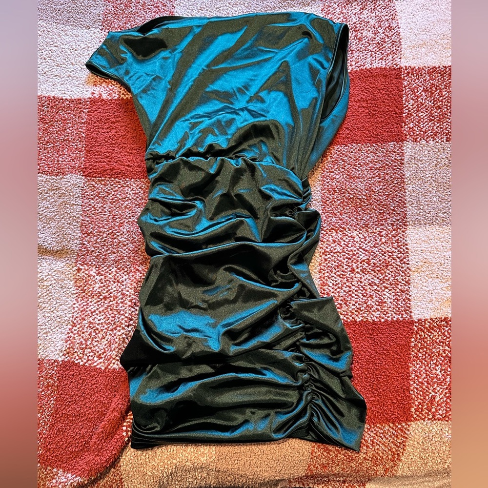 Asymmetrical ruched satin Bodycon dress